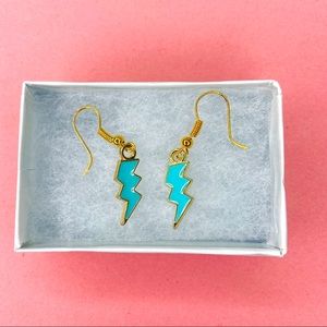 Handmade teal lightening bolt earrings!
